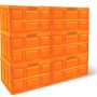 Gestapelte, orangefarbene OBI Klappboxen, 46 l, ideal zur platzsparenden Aufbewahrung.