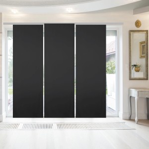Bestgoodies Flächenvorhang Ellen 3er Pack Schwarz vor Fenster, blickdicht, modernes Design.