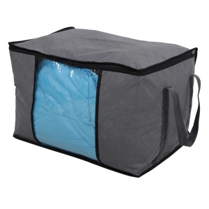 Svita Aufbewahrungstasche L, 5er Set. Textiler Organizer mit Sichtfenster, gefüllt mit blauem Textil.