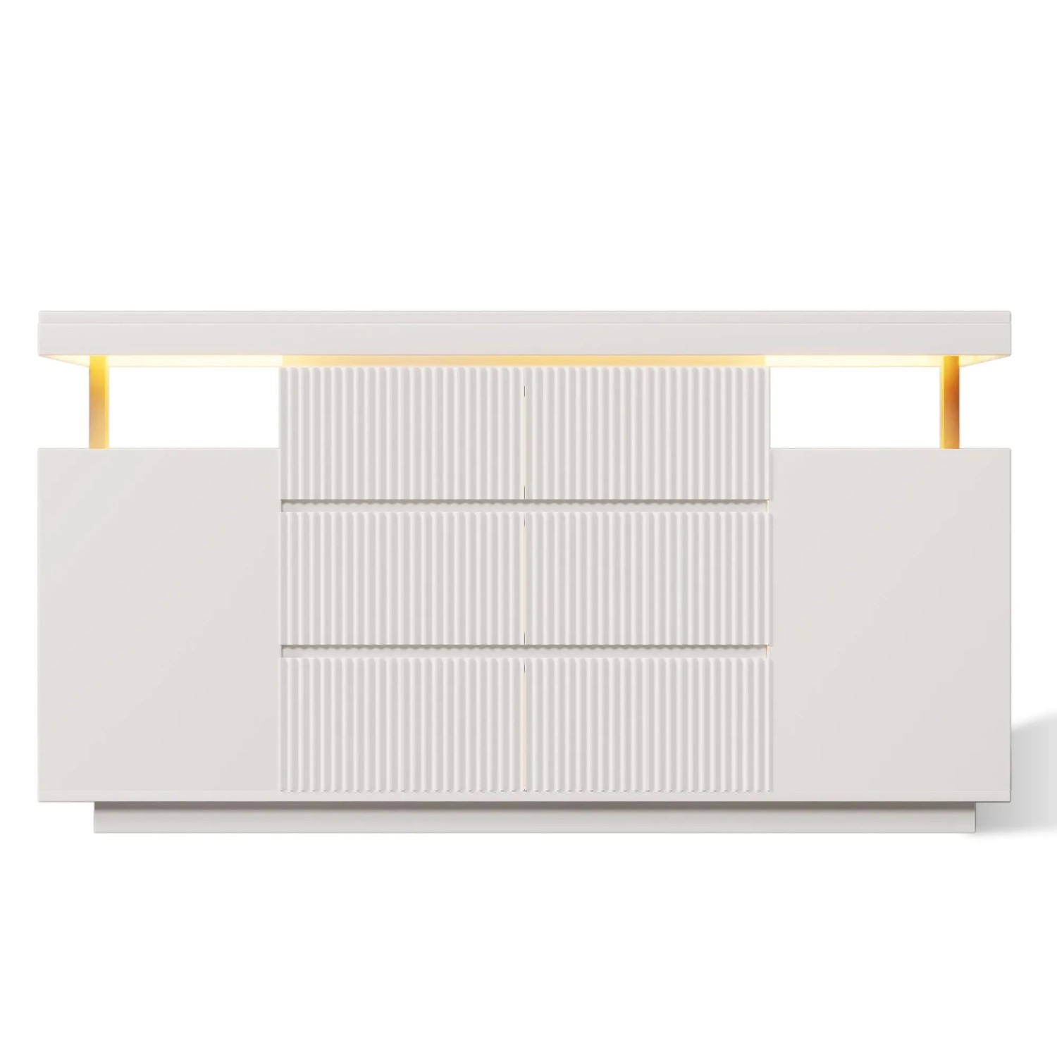 Merax Sideboard Weiß LED 150 cm Kommode Riffelfront Schrank