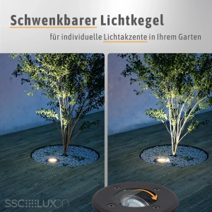 SSC-LUXon Juavi Bodeneinbaustrahler 4er Set, schwarz, rund, IP67. Außenleuchte für Garten und Einfahrt.