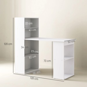Weißer HOMCOM Schreibtisch mit Regal, 120x55x120 cm, mit Ablagefächern.