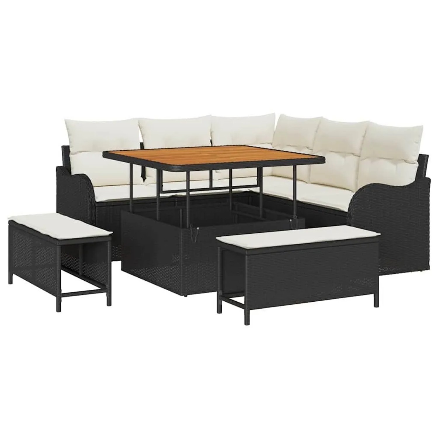 vidaXL Garten-Sofa-Set mit Kissen mit Speicher 8-Tlg Schwarz und Creme 3364205