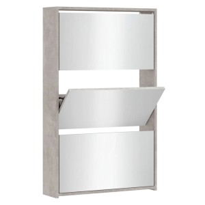 vidaXL Schuhschrank mit Spiegel 3 Fächer Betongrau 63x17x102,5 cm 342636