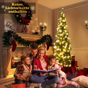 Costway Bleistift Weihnachtsbaum mit Led-Leuchten 225cm