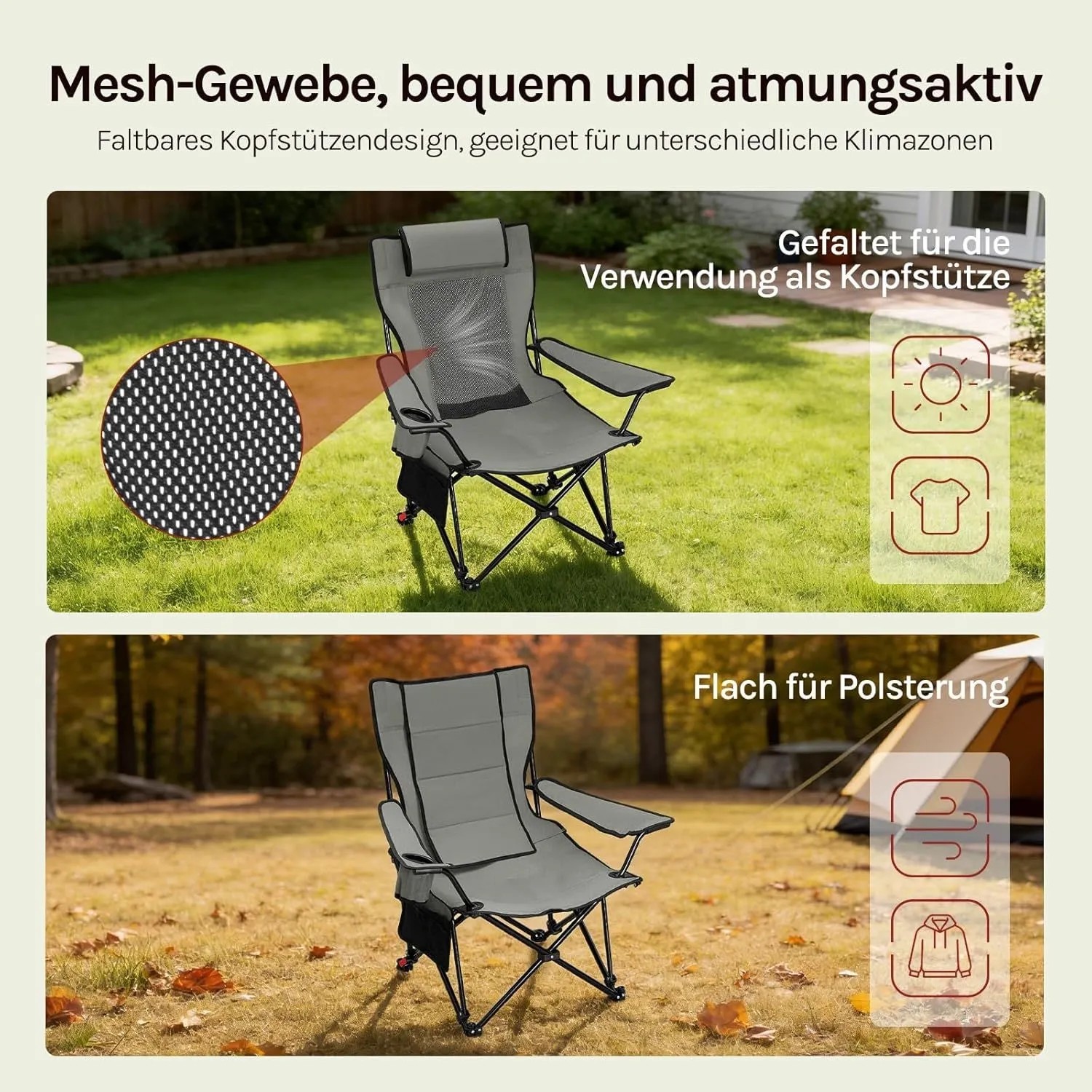 WOLTU Campingstuhl Faltbar Klappstuhl bis 150 kg Belastbar 2 Set_5