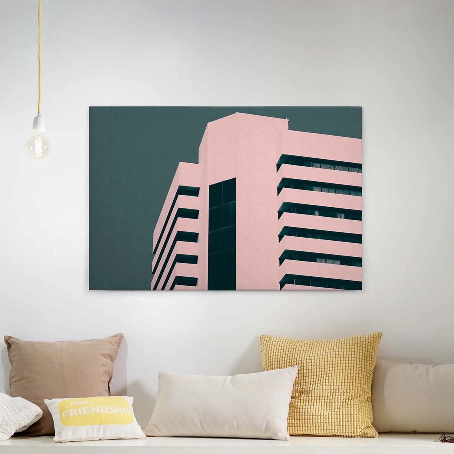 Bricoflor Leinwand Bild Mit Wolkenkratzer In Grün Und Rosa Modernes Wandbil günstig online kaufen