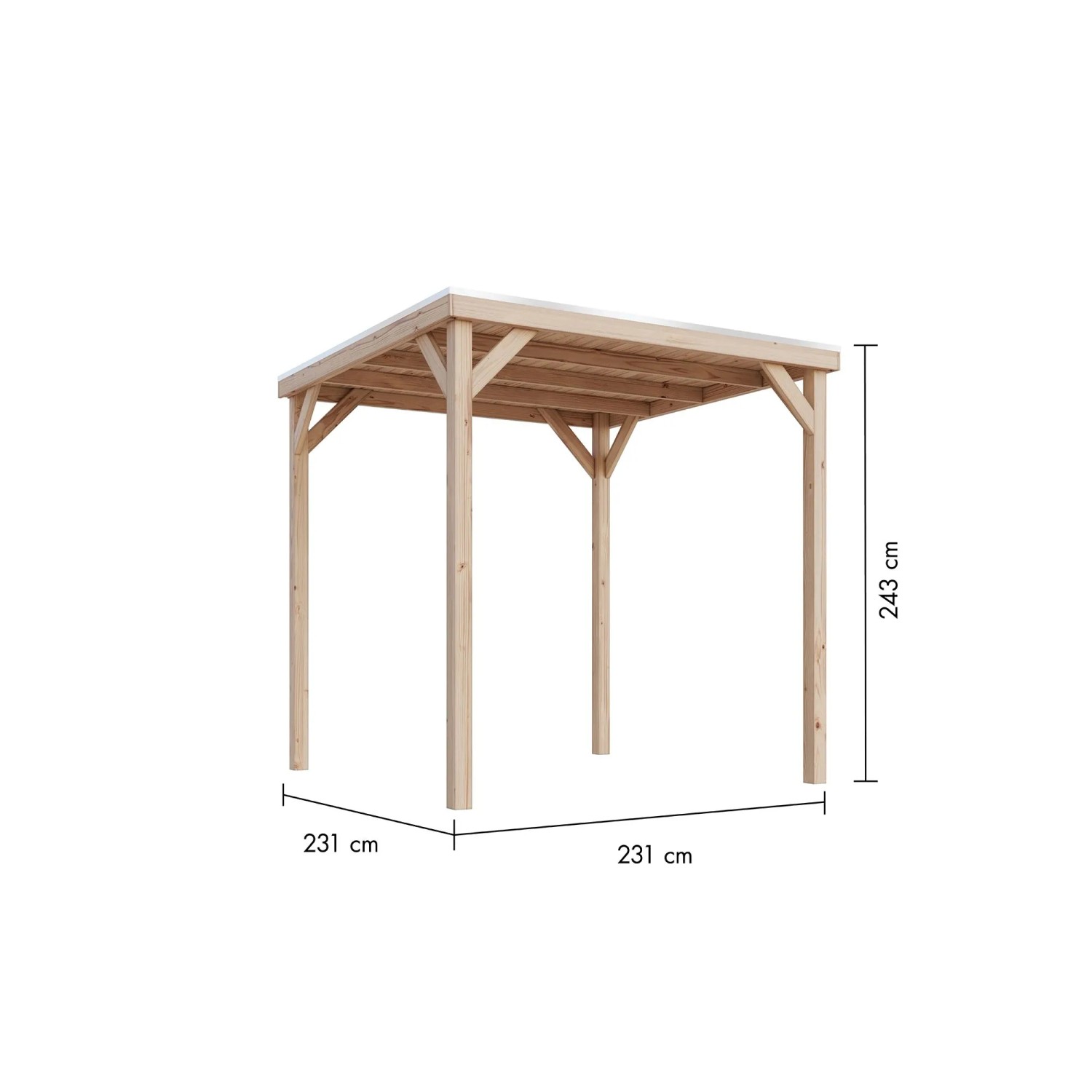 Karibu Pavillon Kvadrat, 231x231x243 cm, Naturholz. Gartenpavillon mit Massivholzdach und Leimholzpfosten.