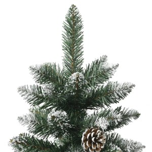 Detailaufnahme: Grüner, künstlicher Weihnachtsbaum (120 cm) mit Schnee und Zapfen.