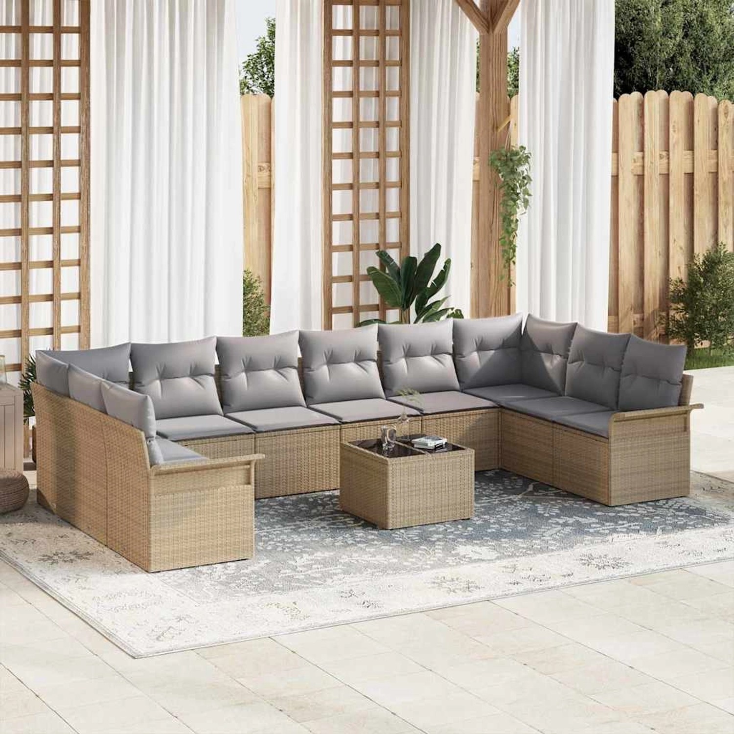 vidaXL Garten-Sofa-Set mit Kissen 11-Tlg Schwarz Poly Rattan 3354219 günstig online kaufen
