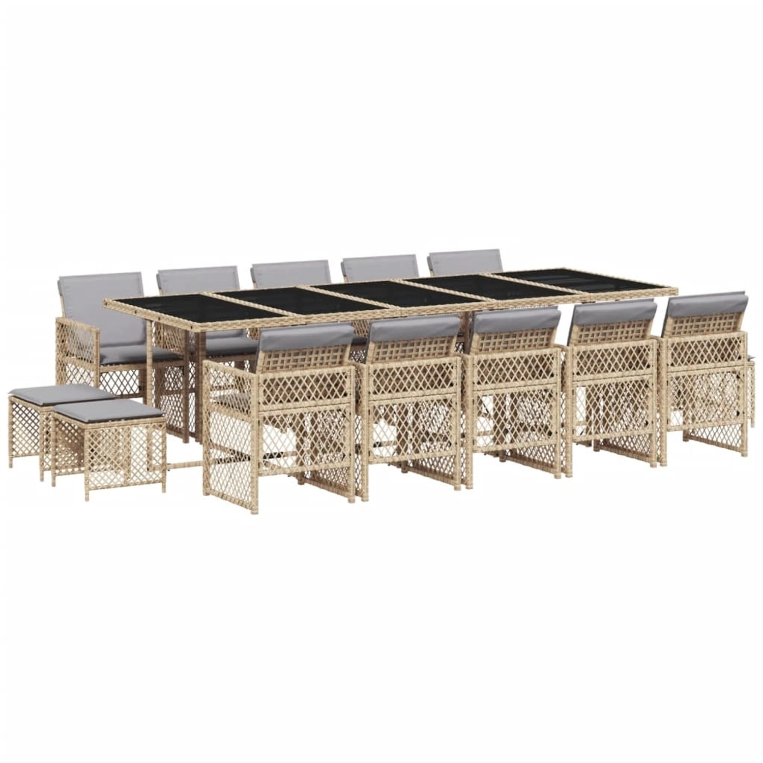 vidaXL 15-Tlg Garten-Essgruppe mit Kissen Beige Poly Rattan 3210816 günstig online kaufen