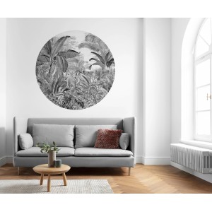 Selbstklebende, runde Vliesfototapete Dot Wild Woods (Ø 125cm) von Komar mit Dschungelmotiv.