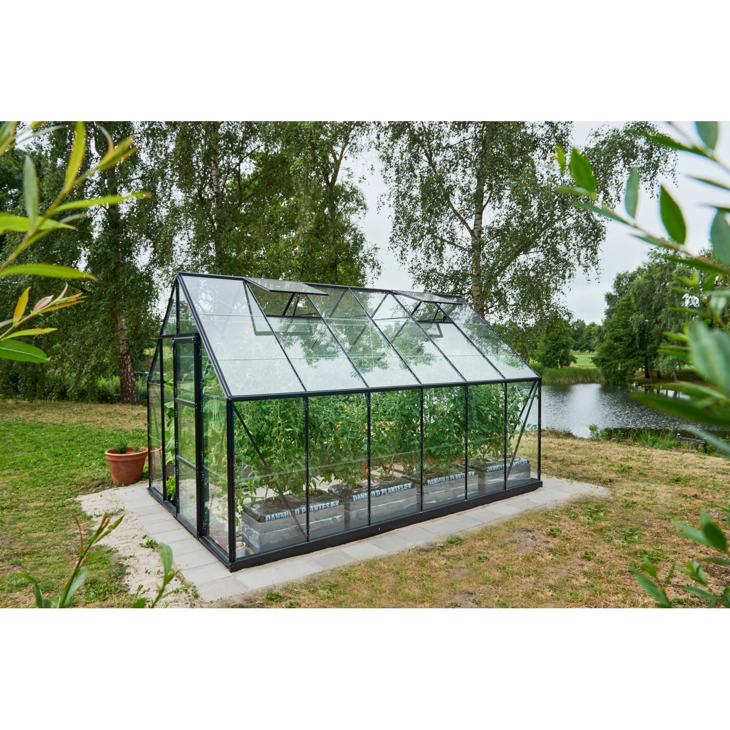 Halls Gewächshaus Universal 128 mit 3 mm Blankglas Schwarz 9,9 m²