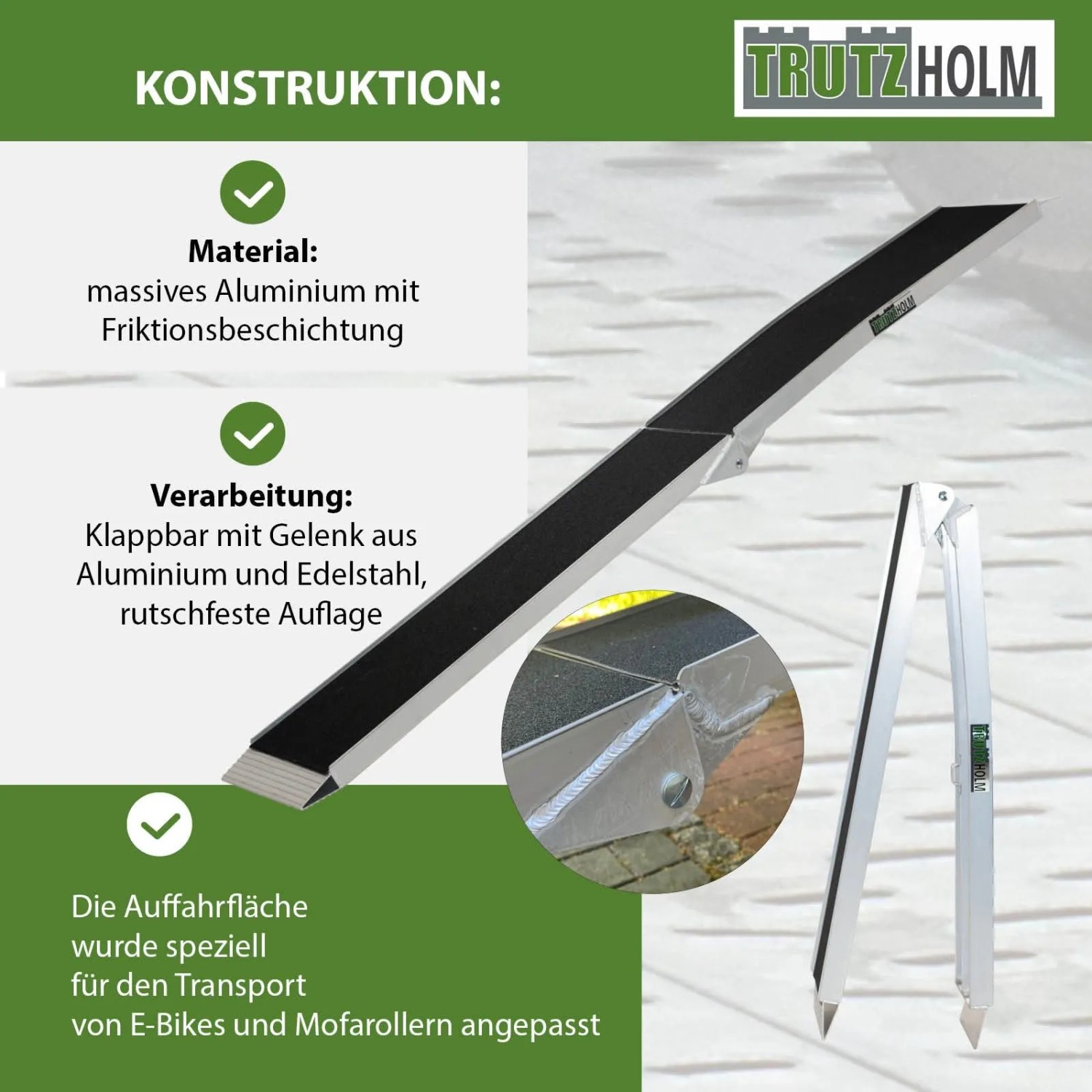 TRUTZHOLM klappbare Auffahrrampe aus Aluminium, 228 cm lang, für Anhänger und Transporter.