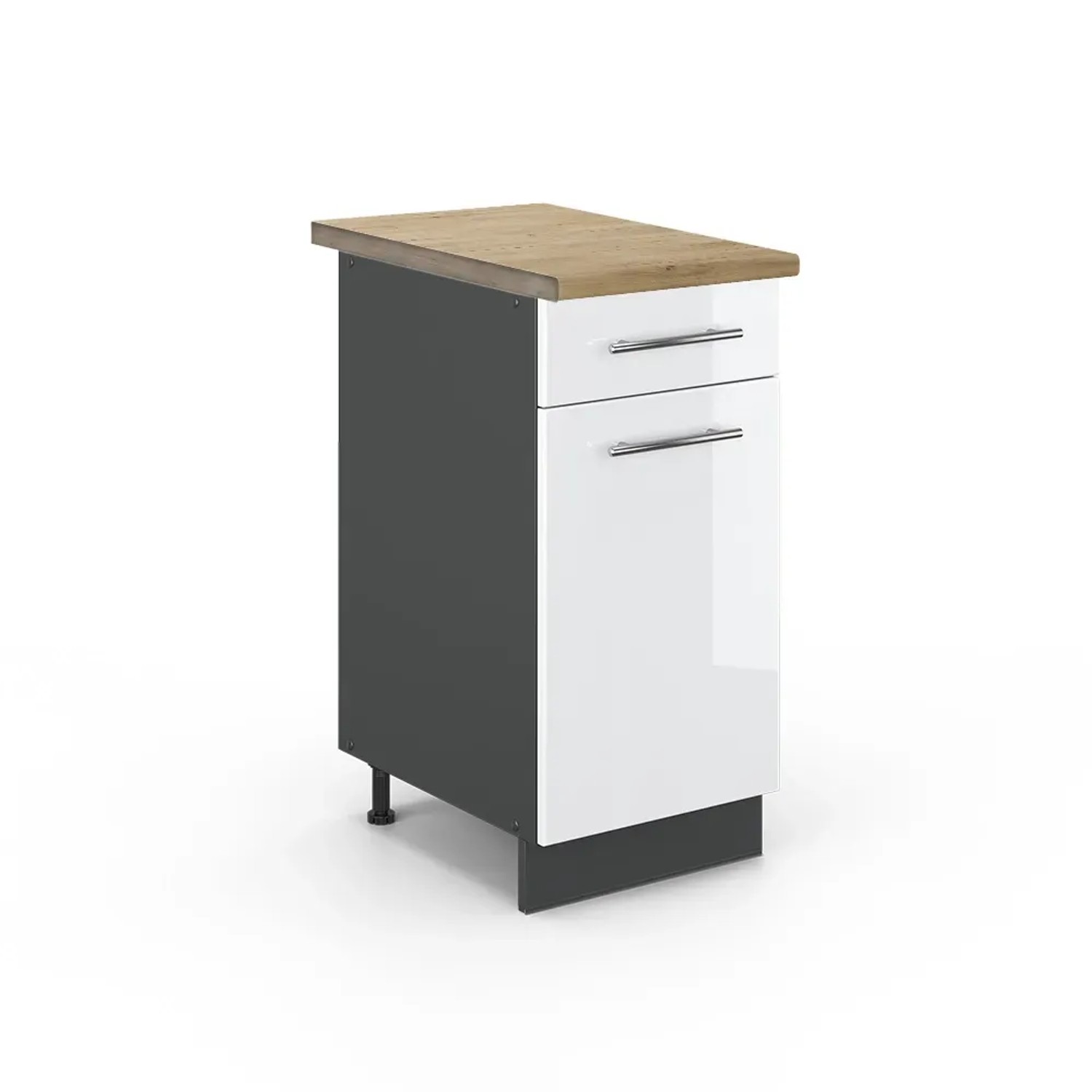 Vicco Küchenunterschrank Fame-Line Weiß Hochglanz/Anthrazit 40 cm AP Eiche