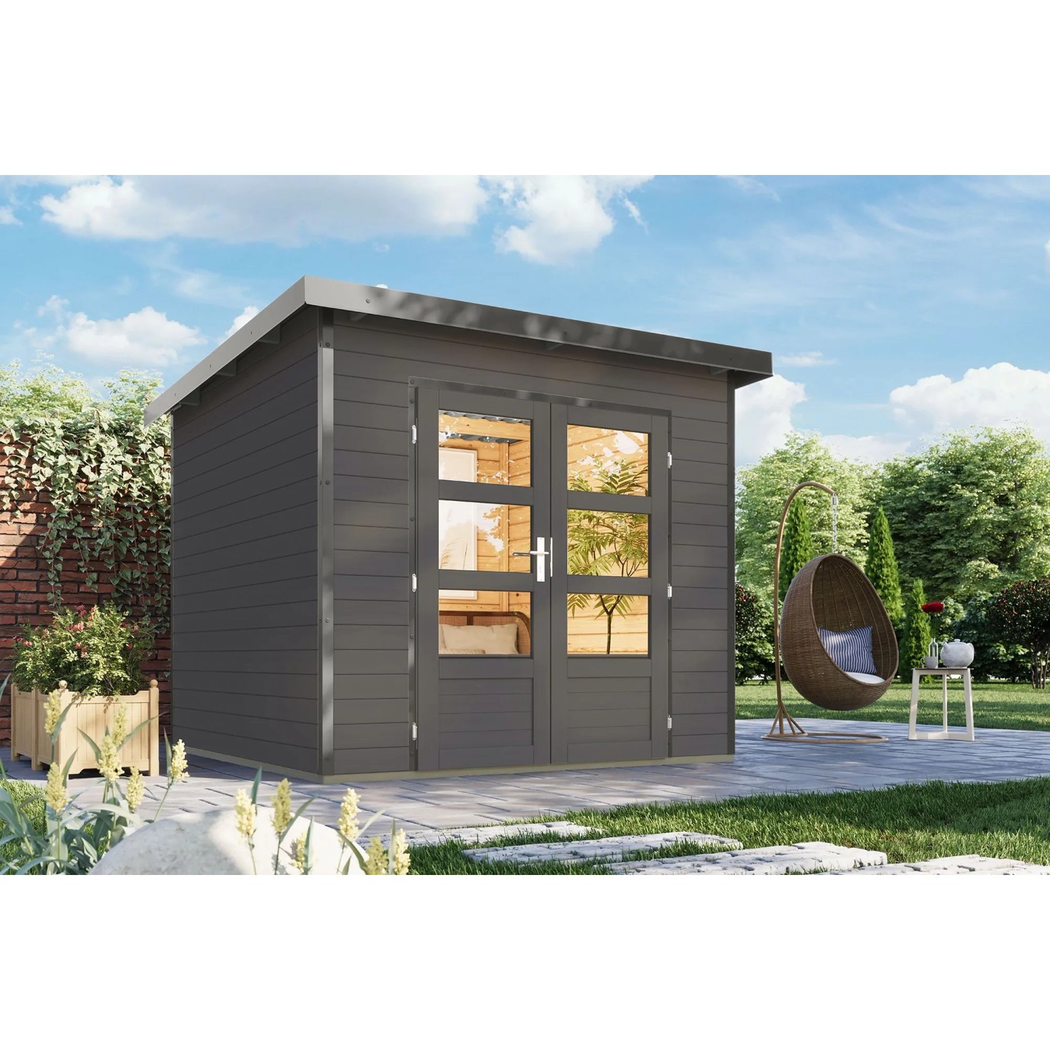 Karibu Gartenhaus Domingo 3 B Grau-Alu