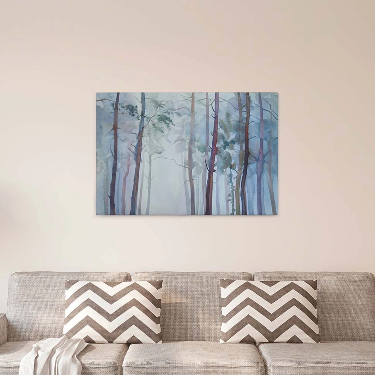 Bricoflor Aquarell Bild Mit Wald Motiv Schlafzimmer Und Wohnzimmer Wandbild Mit Bäumen Canvas Leinwand Im Querformat In 
