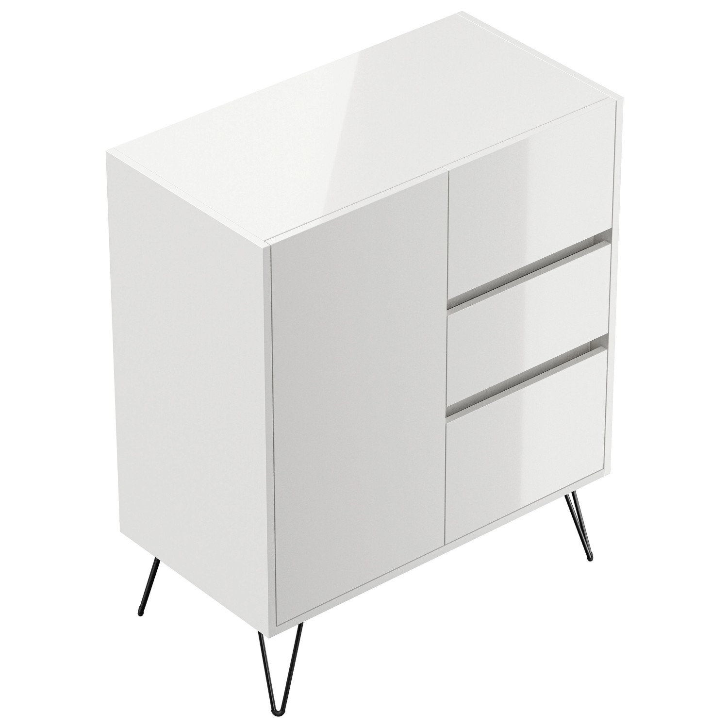 Posseik Sideboard Industrial K 3 Schubladen 1 Tür 80 cm Weiß Hochglanz günstig online kaufen
