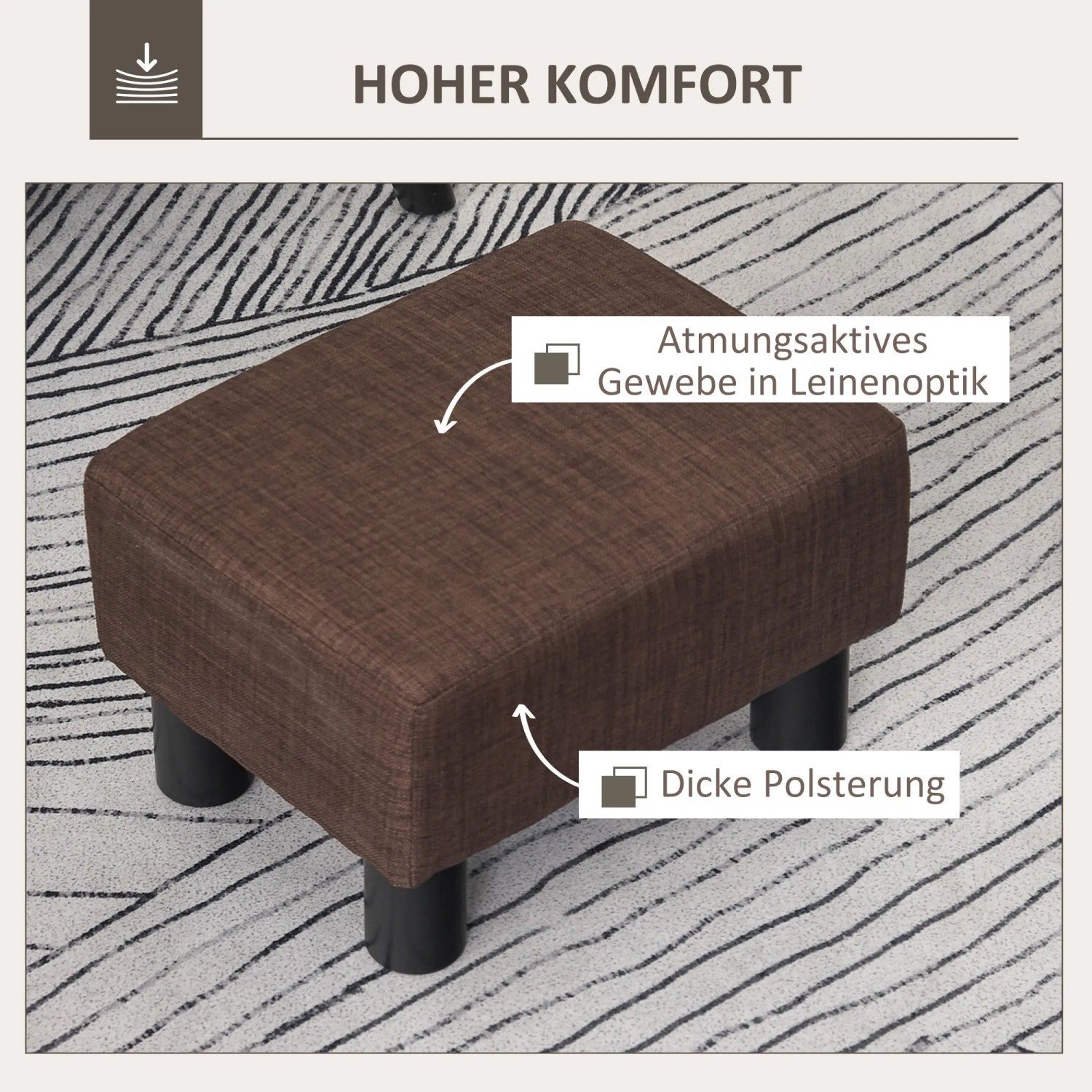 HOMCOM Fußhocker, braun, mit Stoffbezug und Schaumstoffpolsterung, 40x30x24 cm.