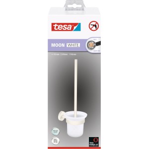 Tesa WC-Bürstenhalter Moon, weiß matt, mit Glasbehälter und Klebelösung.