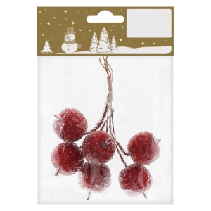 6 rote, geeiste Deko-Äpfel mit Draht (2 cm) für weihnachtliche Dekorationen.