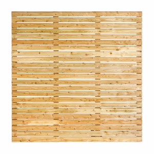 Sichtschutzzaun Rhombus Lärche, 180x180cm, naturbelassen, mit horizontalen Leisten.