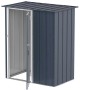 DURAMAX Metall-Gerätehaus Easy 1,5x0,9m in Anthrazit mit geöffneter Tür.