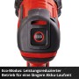 Einhell Akku-Druckreinigerpistole: Nahaufnahme des roten Geräts mit schwarzem ECO-Knopf für längere Akkulaufzeit.