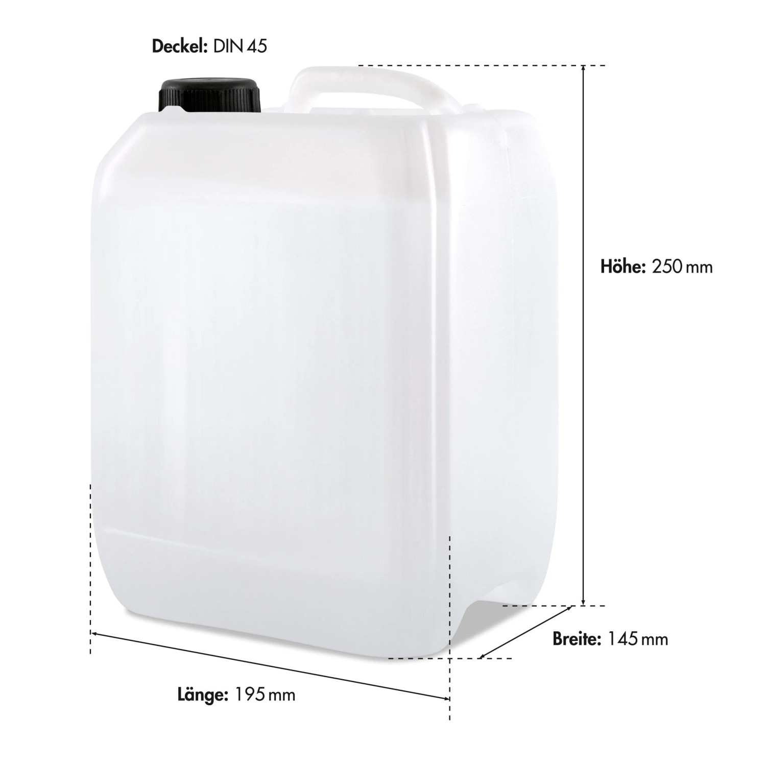 5L Microactiv Ultraschallreiniger Kanister für Ultraschallbad, mit Maßangaben.