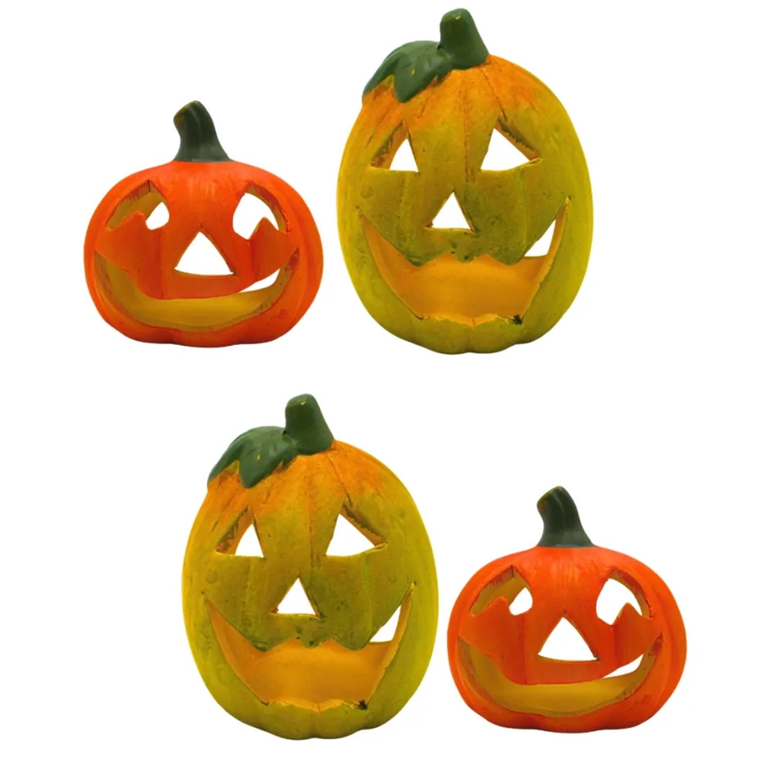 Dekohelden24 4er Set Kürbis Deko Laternen als Halloween Deko Herbstliche Teelichthalter Windlicht Windlichter Deko Kürbisse Outdoor L/B/H 8 x 8 x 8 cm