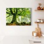 Wandbild Wald mit Sonnenstrahlen, grüne Leinwand, Baumkrone, ideal für Bad und Schlafzimmer.