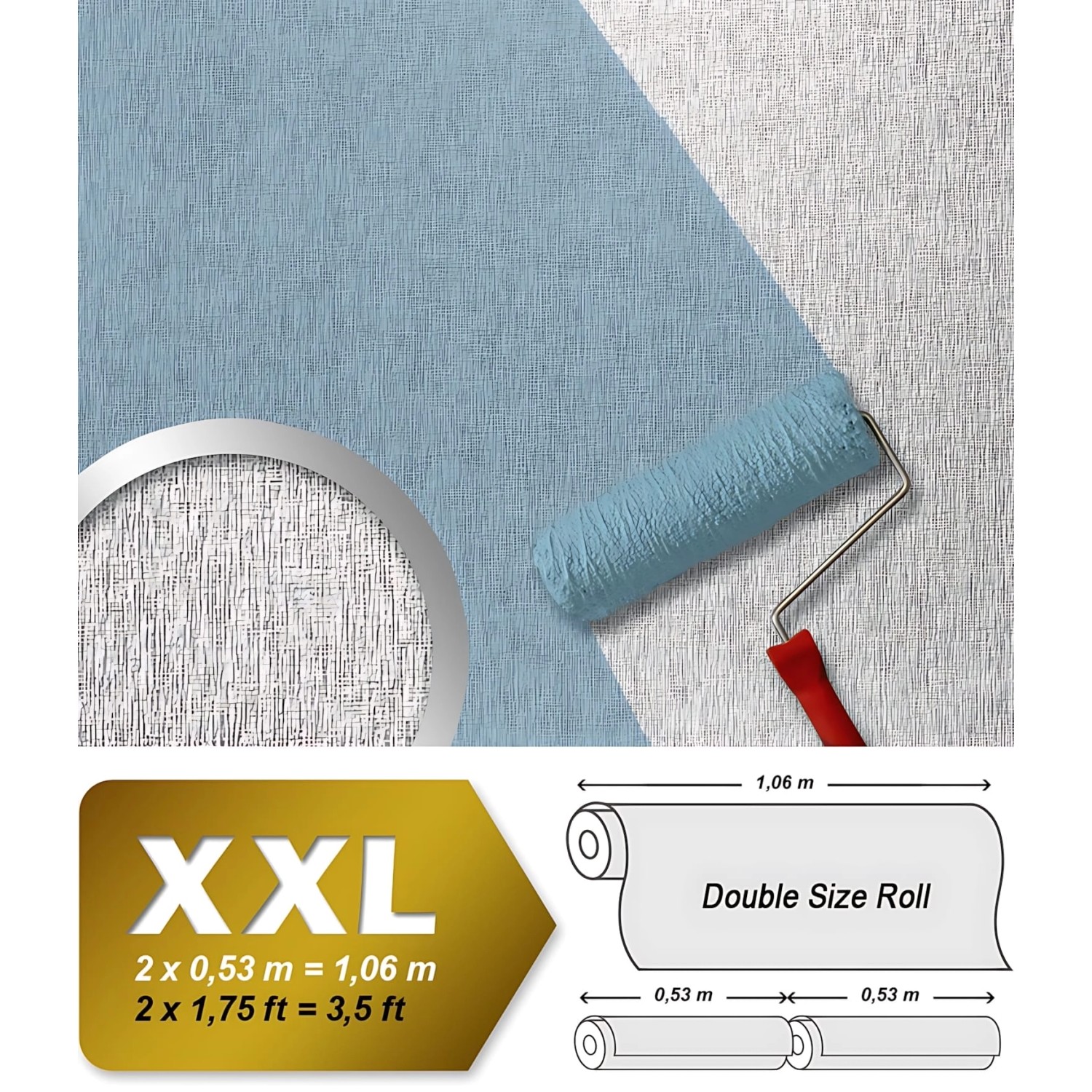 Weiße Vliestapete zum Überstreichen mit Strukturmuster und Farbroller.