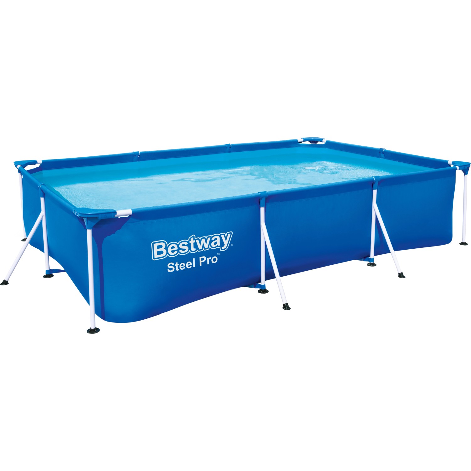 Blauer Bestway Stahlrahmenpool Steel Pro, 300x201x66 cm, eckig. Ideal für Badespaß im Garten.