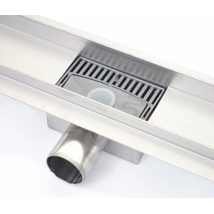 Edelstahl Duschrinne 70cm mit Siphon und herausnehmbarem Sieb für ebenerdige Dusche.