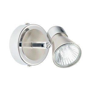 Chromfarbener Halogen-Spot Lamezia, 1-flammig, mit Nickelapplikation für die Wandmontage.