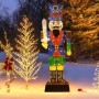 Majestätische 184 cm Weihnachts-Nussknacker Figur mit LED-Lichtern, Schwert und Uniform im Freien.