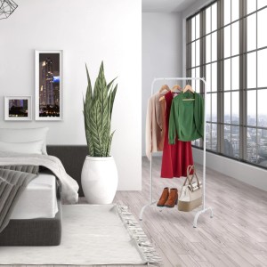 Relaxdays Kleiderständer Metall Weiß mit Ablage 144 cm x 60 cm x 44 cm