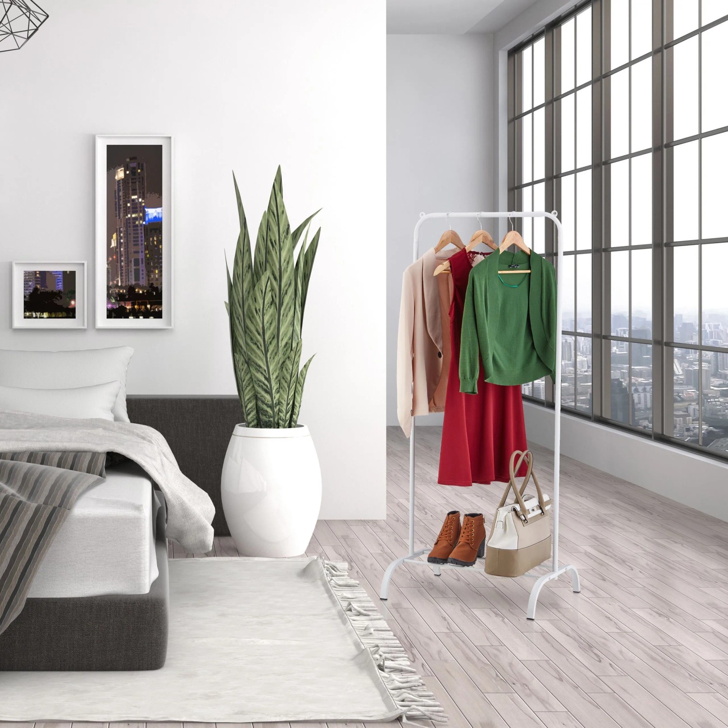 Relaxdays Kleiderständer Metall Weiß mit Ablage 144 cm x 60 cm x 44 cm_2