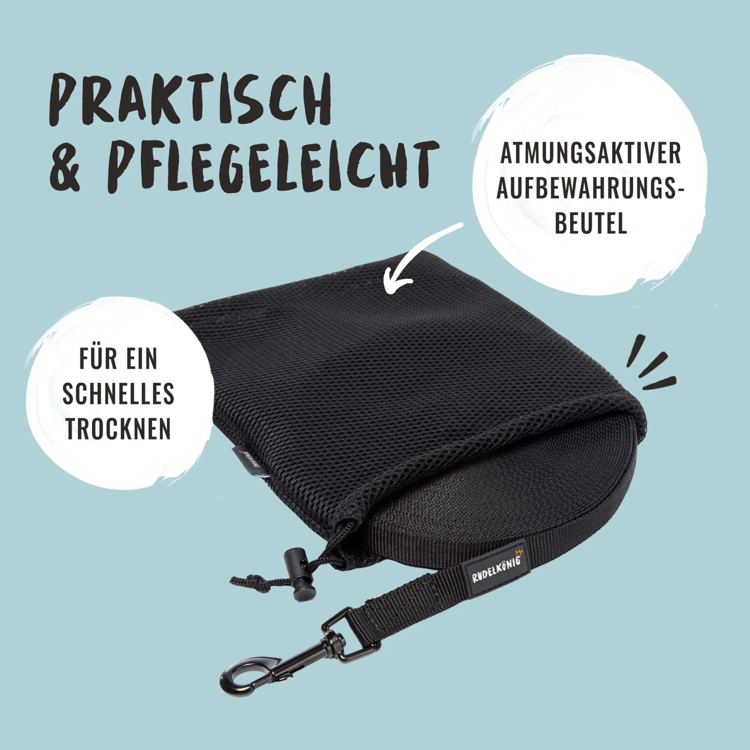 Rudelkönig Schleppleine im Beutel: 15 m Hundeleine aus Nylon für Training und Freilauf.