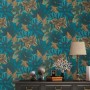 AS-Creation Vliestapete Dschungel Blau-Orange mit exotischem Blätter-Motiv.