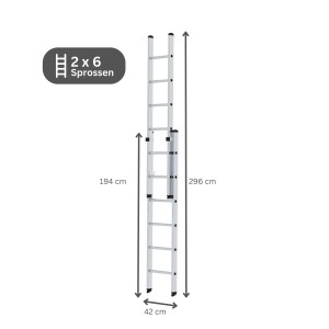 PROREGAL Schiebeleiter, 2-teilig, 2x6 Sprossen, Aluminium, für sicheres Arbeiten in der Höhe.