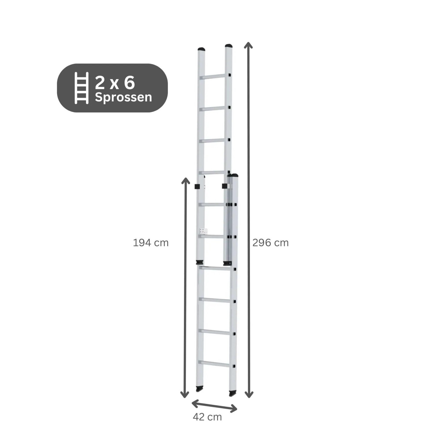 PROREGAL Schiebeleiter, 2-teilig, 2x6 Sprossen, Aluminium, für sicheres Arbeiten in der Höhe.