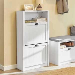 Weißer SoBuy Schuhkipper FSR87-K-W mit 2 Klappen und Zusatzfach für Schuhe und Accessoires.