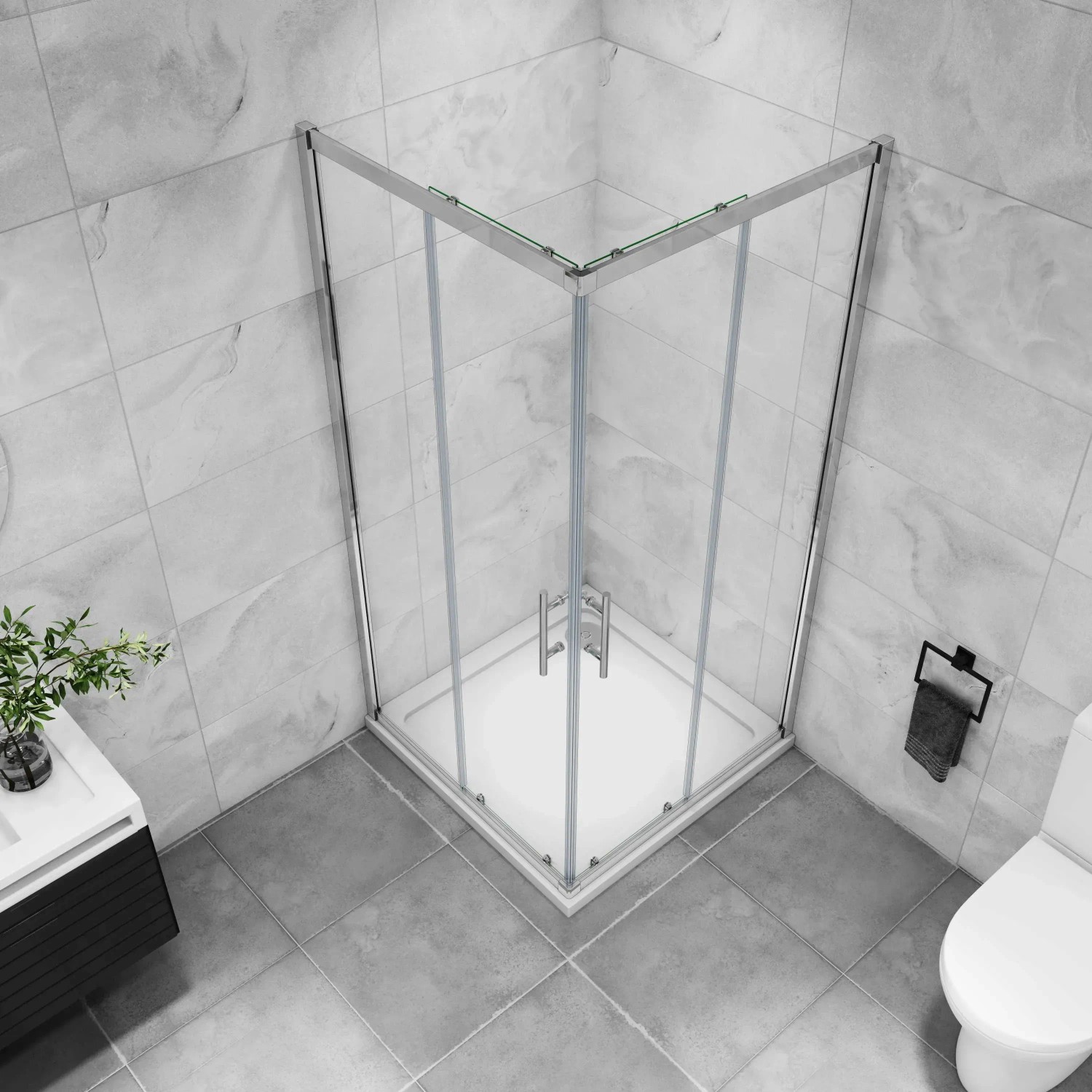 Aica Duschkabine Eckeinstieg 100x70x185 Cm – Schiebetür Aus 6 Mm Sicherheitsglas, Mit Magnetverschluss, Chromfarben