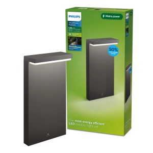 Philips Bustan LED Sockelleuchte anthrazit, rechteckig, mit warmweißem Licht. Moderne Wegeleuchte für den Garten.