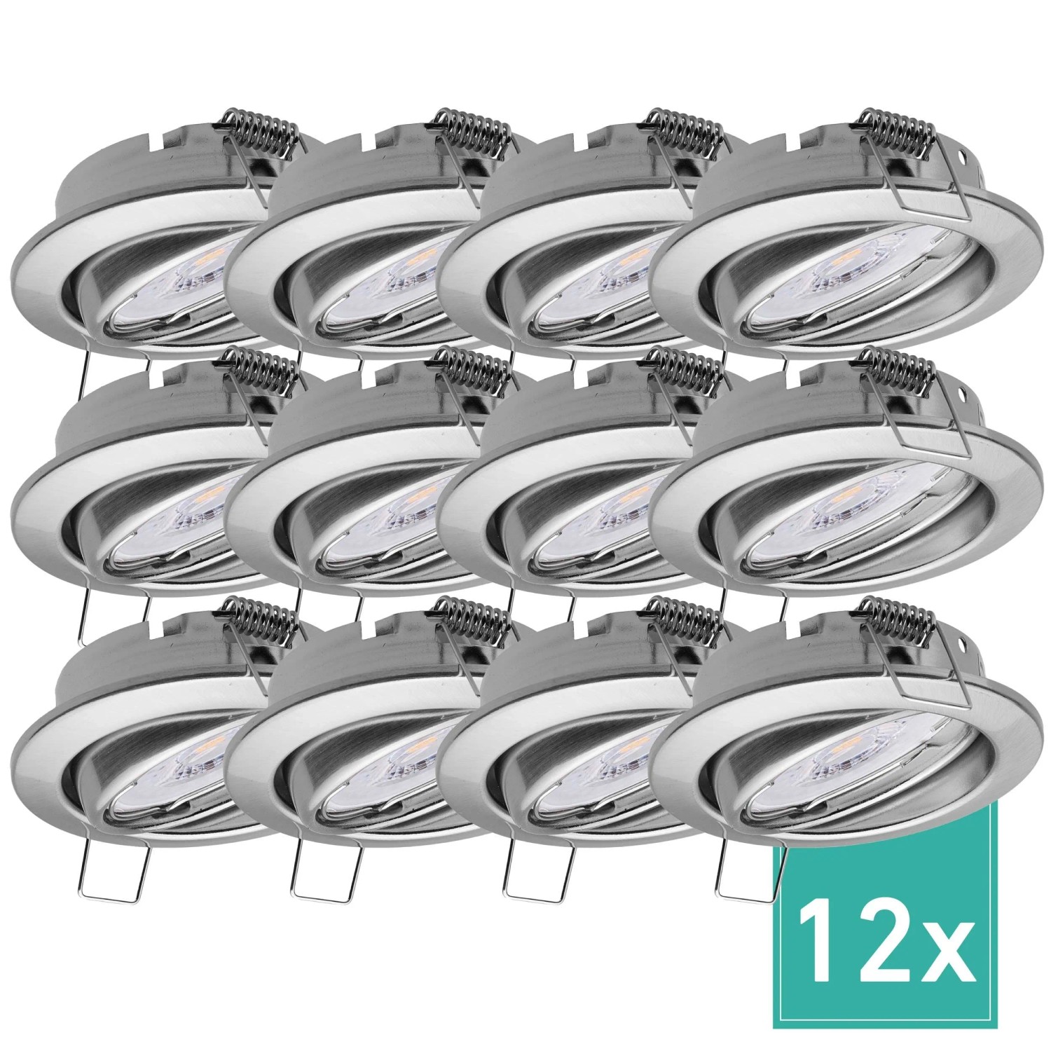 Oktaplex Dijon 12er Set LED-Einbaustrahler Warmweiß 3000K in 3 Stufen Dimmbar Schwenkbar Edelstahl-Optik 230V Ø 68mm