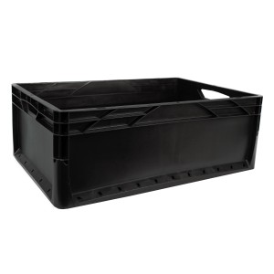 Schwarze Eurobox-System Box (40x60x22cm) mit Vollwand, geeignet zur Aufbewahrung.