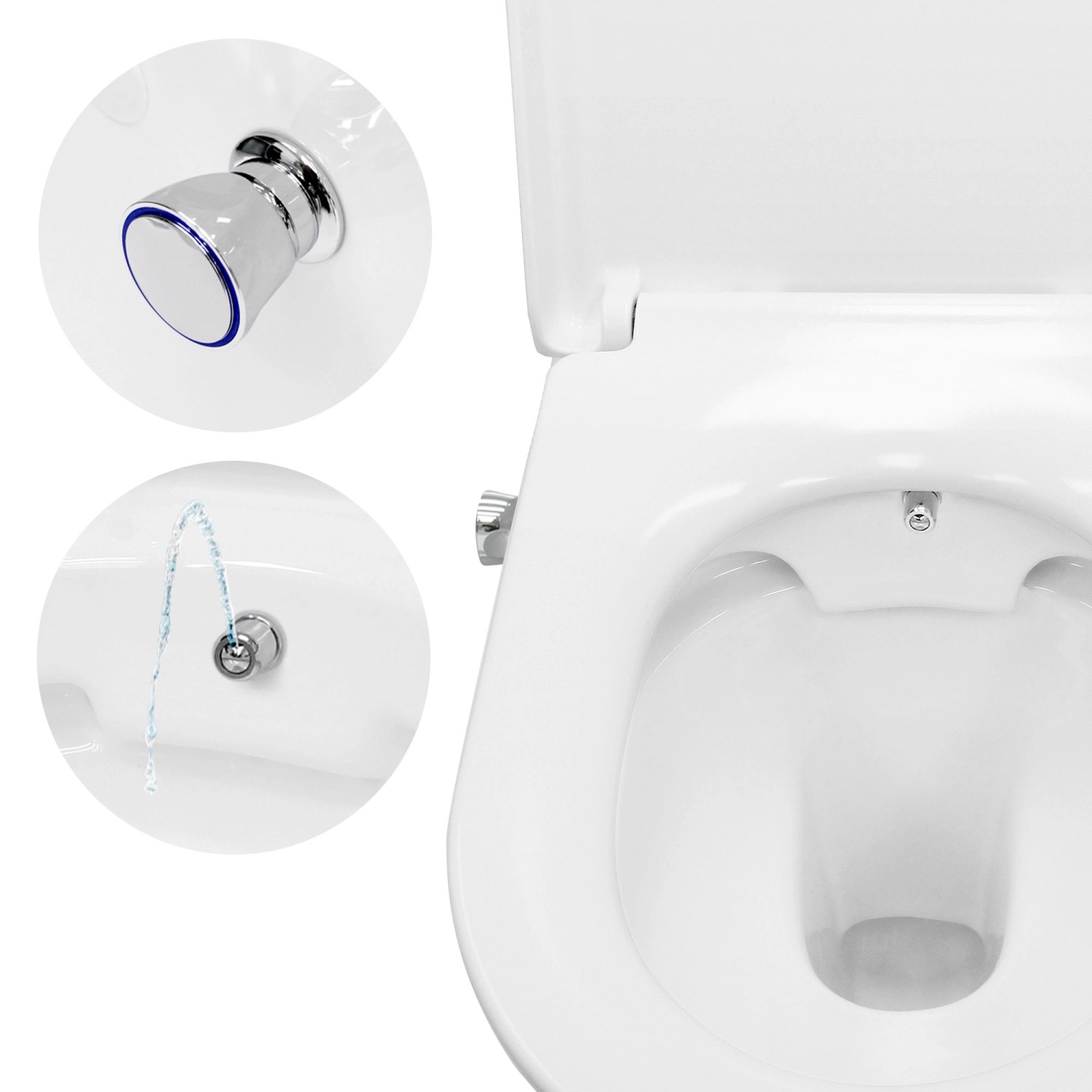 Spülrandloses Hänge-WC LuxeBath mit Bidet-Funktion, Keramik weiß, kurze Ausführung.