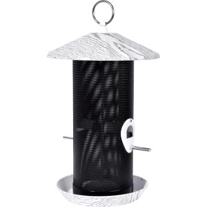 Dobar Metall-Futterspender Fold, weiß/schwarz. Robuste Vogelfuttersäule für Körner- und Streufutter.