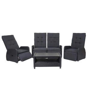 Anthrazitfarbene MCW Lounge-Garnitur J35 mit verstellbaren Sesseln und Tisch.